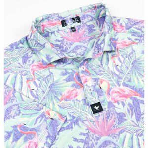 Bad Birdie Flamingo Polo Shirt Men's Large Golf Performance Print Pink Purple